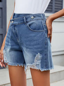 Sommer Asymmetriske Frynse Denim Shorts