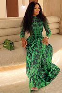 Vestido Maxi Fluído com Textura Animal Esmeralda