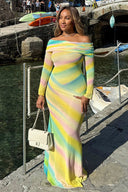 Asymmetric Rainbow Fishtail Maxi Dress