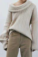 Lazy Style Ensfarvet Uregelmæssig Strikket Top