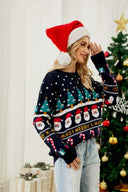 Rundhalsausschnitt Locker sitzender Weihnachtlicher Strickpullover