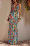 Verdant Shadows – Floral Resort Maxi Dress