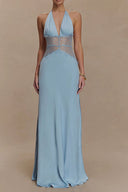 Halter Patchwork Rückenfreies Sexy Maxikleid