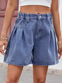 Pantaloni scurți din denim cu talie elastică, lejeri