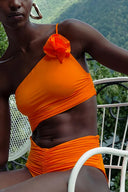 Ensemble de maillot de bain uni brillant à fleurs 3D
