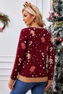 Pull décontracté à col rond brodé – Bonhomme en pain d'épice