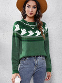 Litterær retro spøgelse mønster rund hals strikket sweater