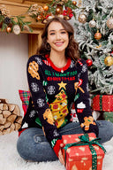 Maglione casual girocollo con albero di Natale ricamato