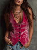 Gilet in Velluto Rosa Vivace Stile Bohemien Retrò