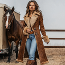 Cappotto Western Retrò in Denim da Donna, Peluche, Autunno e Inverno, Cappotto Caldo
