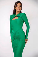 Langærmet Slank Bodycon Fest Midi Kjole