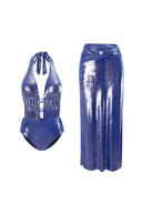 Costume da bagno perla lucido con scollo profondo a V e halter