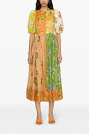Vestido midi con mangas abullonadas y estampado floral
