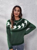 Litterær retro spøgelse mønster rund hals strikket sweater