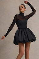 Winter Elegantes Mesh transparent figurbetontes Puff Minikleid