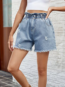 Yıkanmış Paperbag Denim Şort