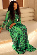 Vestido Maxi Fluído com Textura Animal Esmeralda