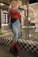 Abstract Print Sheer Maxi Dress