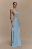 Halter Patchwork Rückenfreies Sexy Maxikleid