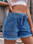 Shorts di jeans a vita alta con coulisse
