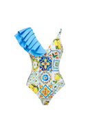 Lemon Print Backless One Piece Swimsuit Set