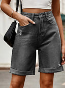 Pantaloni scurți bermude din denim cu manșete și aspect uzat