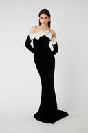 Vestido Maxi de Veludo Lara Bowtie Ombro a Ombro