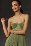Bustier Pleated Tulle Fit & Flare Midi Dress