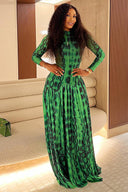 Vestido Maxi Fluído com Textura Animal Esmeralda