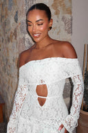 Vestido Mini Elegante de Jacquard com Folhos e Ombros Descobertos