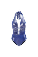Costume da bagno perla lucido con scollo profondo a V e halter