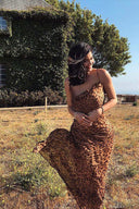 Leopard Slip Rückenfreies Kleid