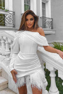 Französisches Ein-Schulter Feder Minikleid