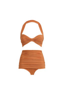 Set bikini vintage a rete con top halter e patchwork