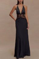 Halter Patchwork Rückenfreies Sexy Maxikleid