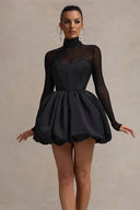 Winter Elegantes Mesh transparent figurbetontes Puff Minikleid