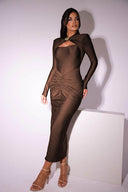 Langærmet Slank Bodycon Fest Midi Kjole