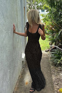 Sexy High-Waist Sheer Color-Block Polka Dot Maxi Dress