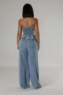 Set due pezzi in denim alla moda