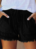 Pantaloni scurți din denim cu talie înaltă și șnur, model slimifiant
