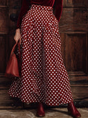 Vintage Burgunder Samt Rollkragen Langarmshirt und Rock mit Polka-Dot-Tasche Set