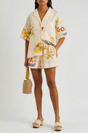 Unique Holiday Folk Floral Print Loose Shorts Two-Piece Set