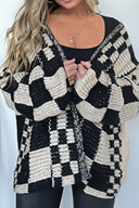 Karierter Cardigan mit offenem Vorderteil und langen Ärmeln