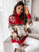 Strikket pullover med broderet rensdyr og snefnug design