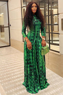 Vestido Maxi Fluído com Textura Animal Esmeralda