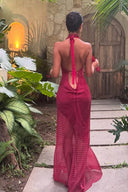 Robe à pois avec col halter bicolore