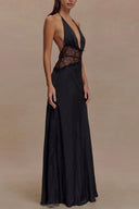 Halter Patchwork Rückenfreies Sexy Maxikleid