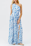 Frisches Blumen-Einteiler-Set mit One-Shoulder in Blau