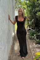 Sexy High-Waist Sheer Color-Block Polka Dot Maxi Dress