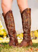Stivali Vintage Western Cowboy Ricamati al Ginocchio